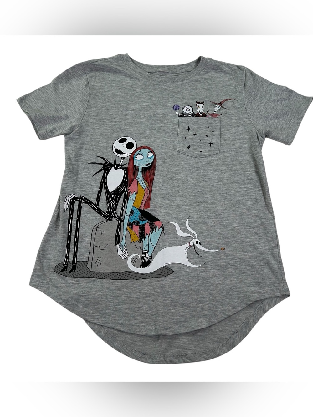 Disney Nightmare Before Christmas Girls M 7-9 Jack Sally Zero Pocket T-Shirt